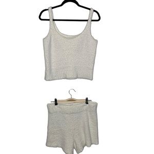 T4 Skims Cozy Knit white high rise shorts with tank set size large extra large